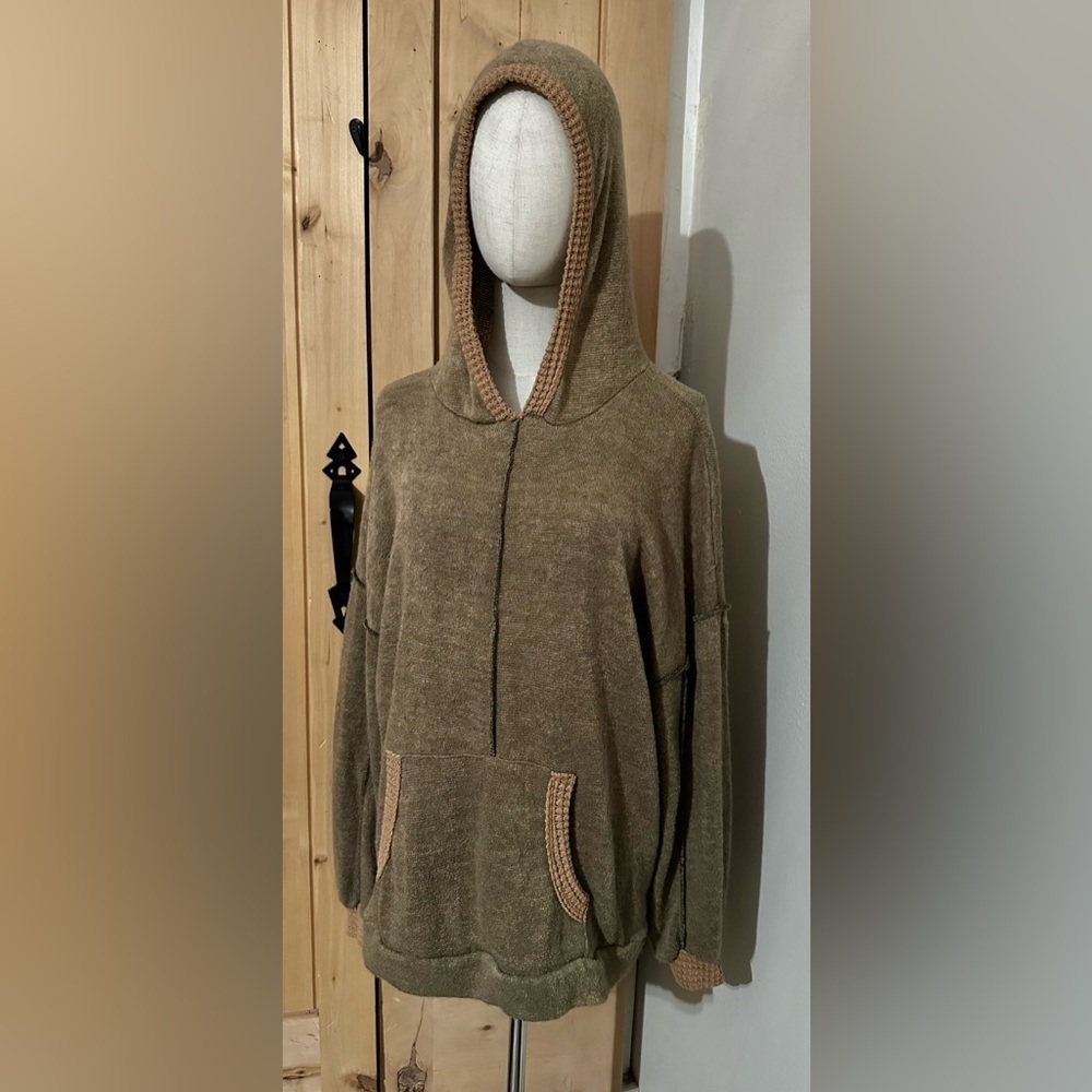 BiBi Olive Hooded Terry Hoodie Oversized Pullover Sweater - Picture 2 of 7